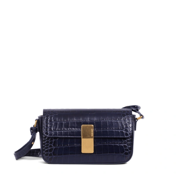 Monceau Baguette in Midnight Blue Croco-Embossed Leather