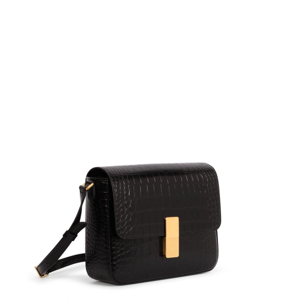 Ateliers Auguste Monceau in Black Croco-Embossed Leather Shoulder Bag, view 2