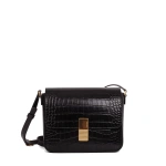Ateliers Auguste Monceau in Black Croco-Embossed Leather Shoulder Bag