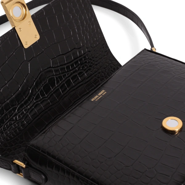 Ateliers Auguste Monceau in Black Croco-Embossed Leather Shoulder Bag, view 3