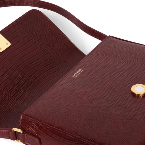 Ateliers Auguste Monceau in Burgundy Lizard-Embossed Leather Shoulder Bag, view 3