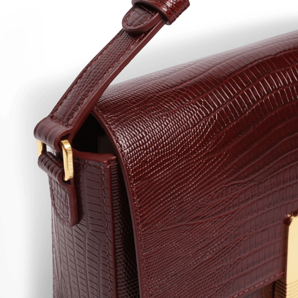 Ateliers Auguste Monceau in Burgundy Lizard-Embossed Leather Shoulder Bag, view 5