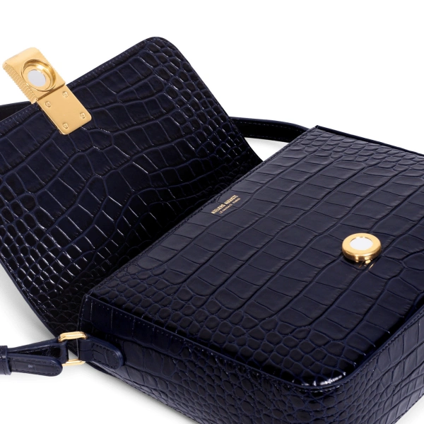Ateliers Auguste Monceau in Midnight Blue Croco-Embossed Leather Shoulder Bag, view 3