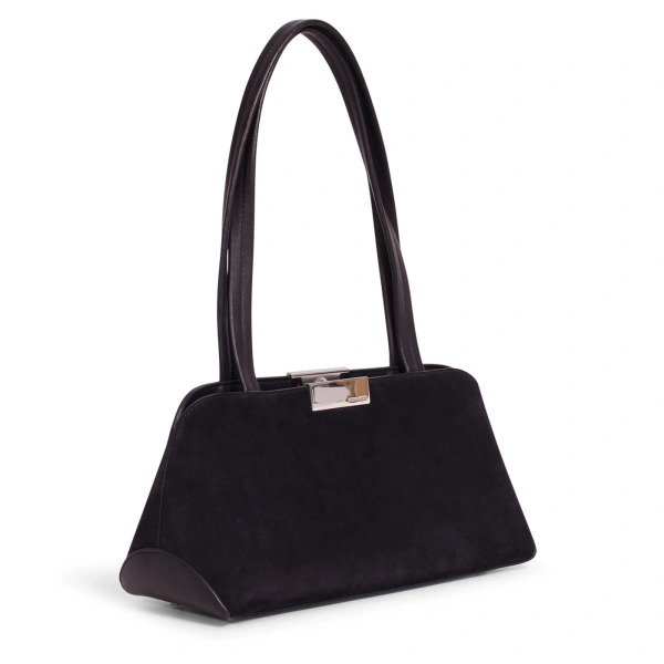 Ateliers Auguste Passy East West Silver Edition in Midnight Blue Suede Shoulder Bag, view 2