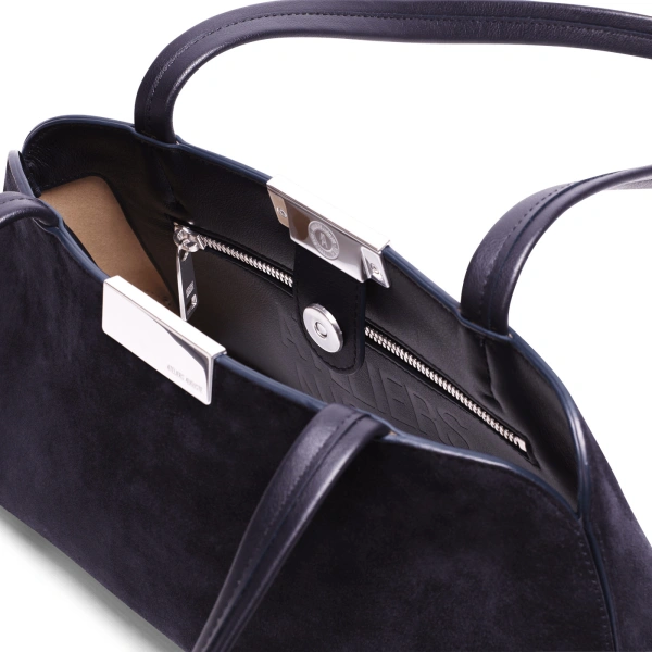 Ateliers Auguste Passy East West Silver Edition in Midnight Blue Suede Shoulder Bag, view 3