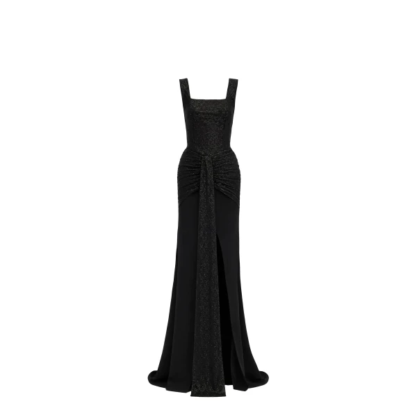 Arabella Black Crystal Ruched Mermaid Gown