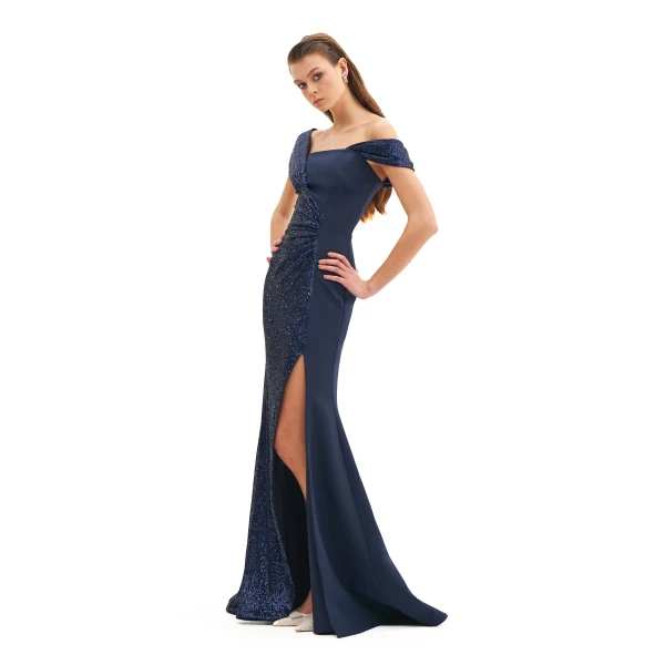 Avaro Figlio Asymmetric Draped Maxi Dress With Slit, view 2
