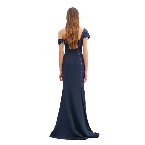 Avaro Figlio Asymmetric Draped Maxi Dress With Slit, view 3