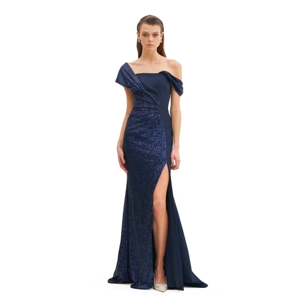 Asymmetric Draped Maxi Dress With Slit