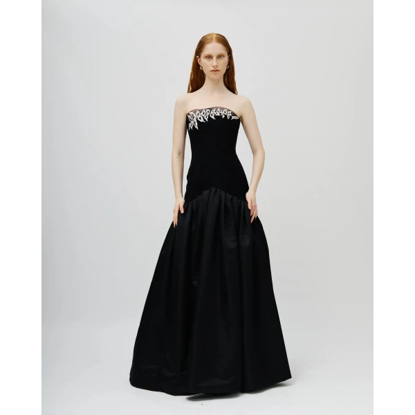 Avaro Figlio Black Corset Ball Gown with Lace, view 2