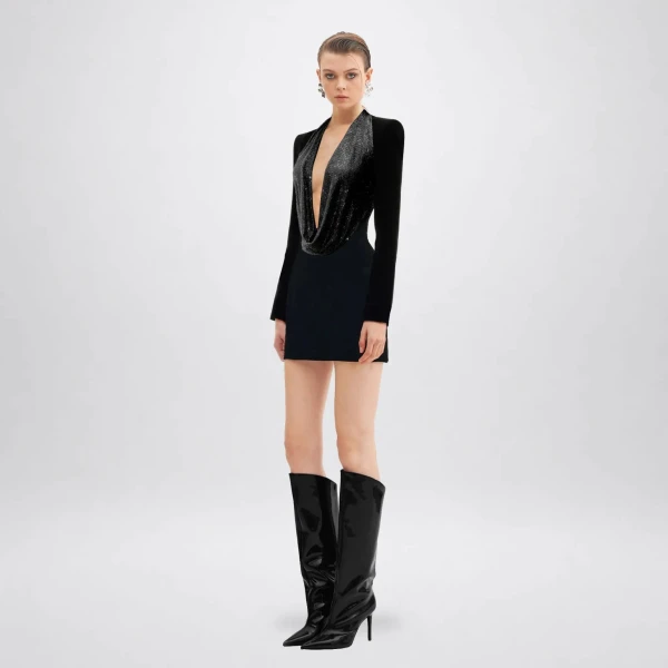 Avaro Figlio Black Crystal Cady Mini Dress, view 3
