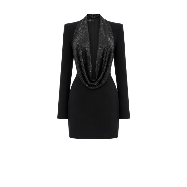 Avaro Figlio Black Crystal Cady Mini Dress
