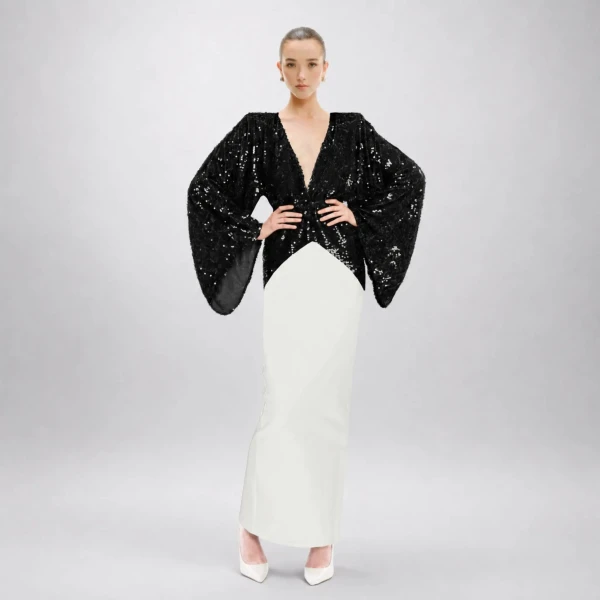 Avaro Figlio Black Sequin Kimono Dress, view 2