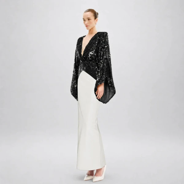 Avaro Figlio Black Sequin Kimono Dress, view 3