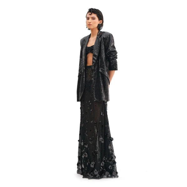 Avaro Figlio Chantilly Embroidery Mermaid Skirt, view 2