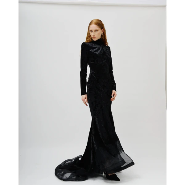 Avaro Figlio Dominion High-Neck Velvet Lace Mermaid Gown, view 3