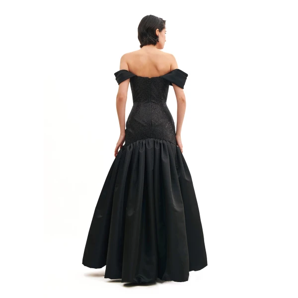 Avaro Figlio Draped Shoulders Crystal Gown With Hourglass Flare Skirt, view 3