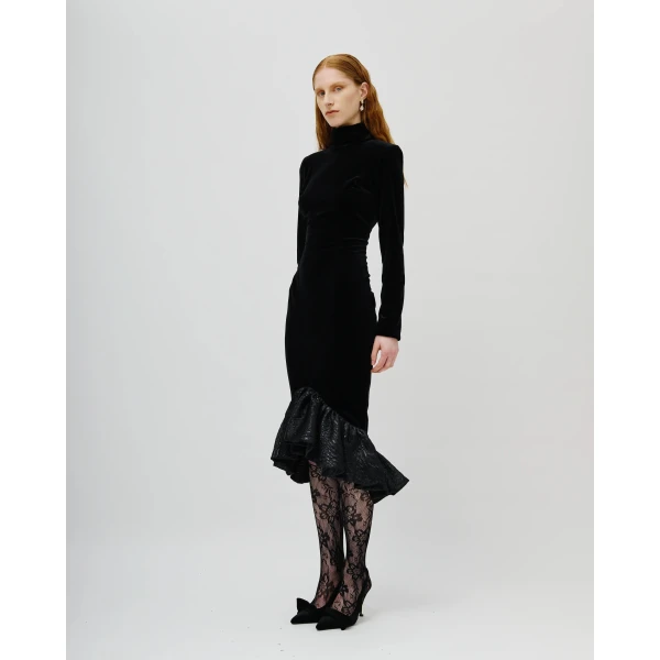 Avaro Figlio Enigma High-Neck Velvet Jacquard Dress, view 3
