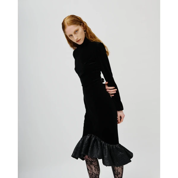 Avaro Figlio Enigma High-Neck Velvet Jacquard Dress, view 4