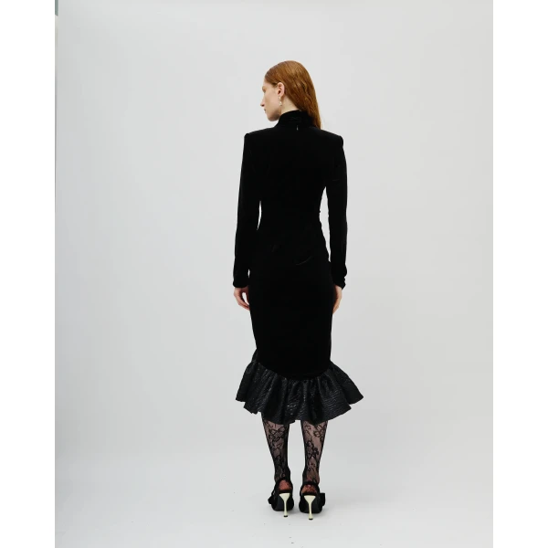 Avaro Figlio Enigma High-Neck Velvet Jacquard Dress, view 5