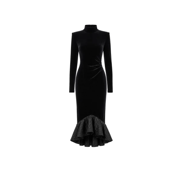 Avaro Figlio Enigma High-Neck Velvet Jacquard Dress
