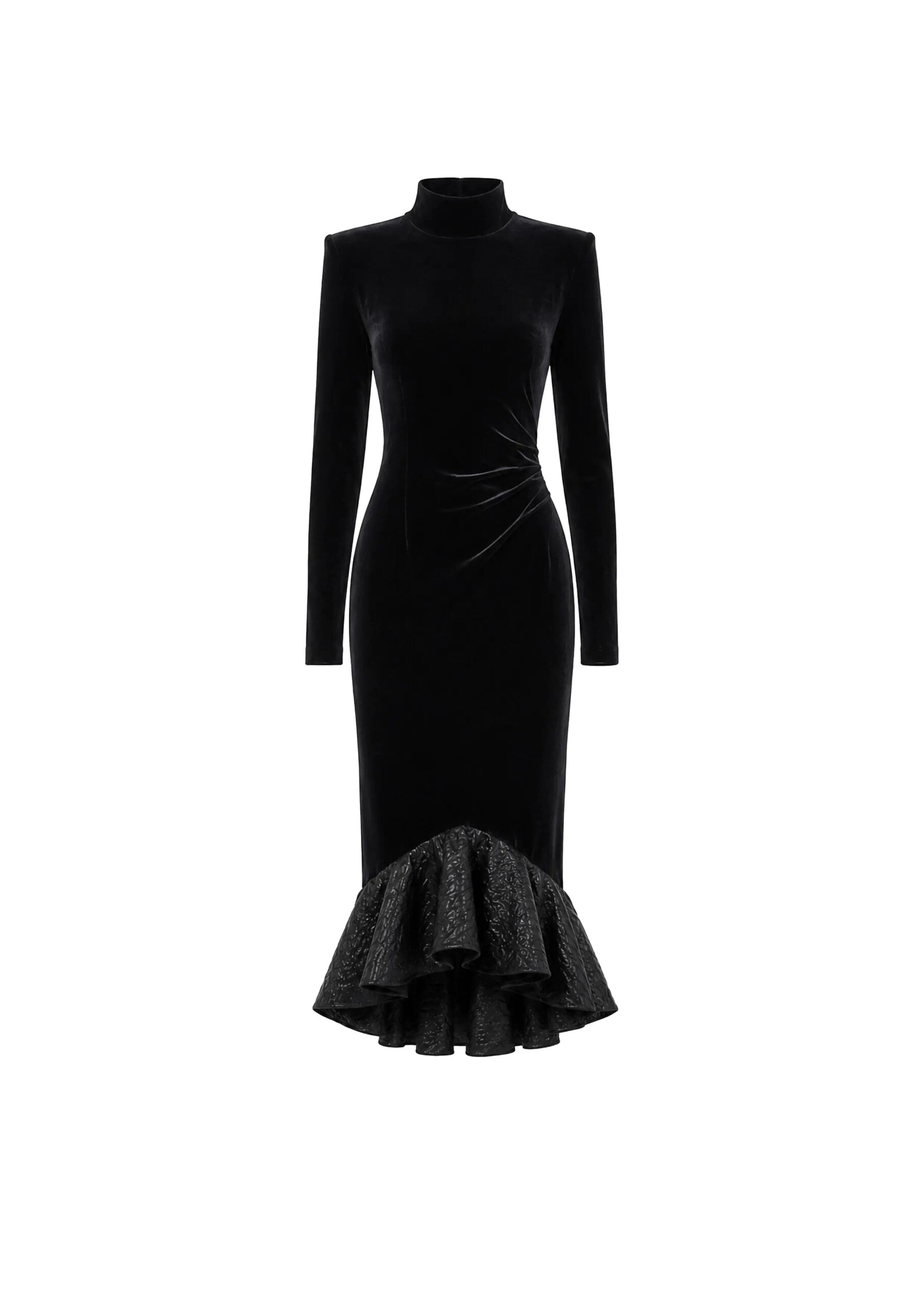 Avaro Figlio Enigma High-Neck Velvet Jacquard Dress in Black