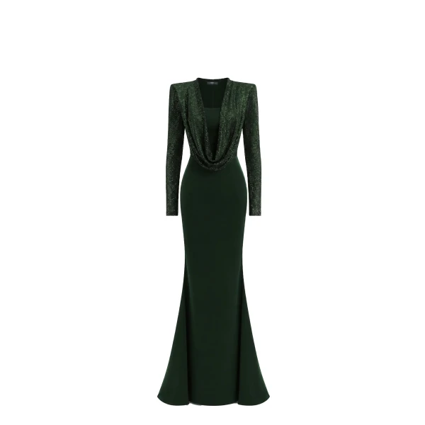 Forest Green Crystal Mermaid Maxi Dress