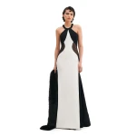 Avaro Figlio Halter Neck Criss-Cross Maxi Dress With Lace Inserts