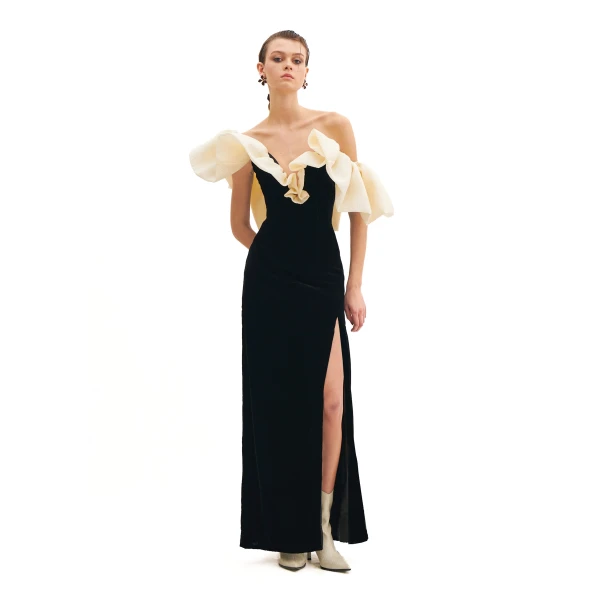 Maxi Dress With Radiance Jacquard Petals