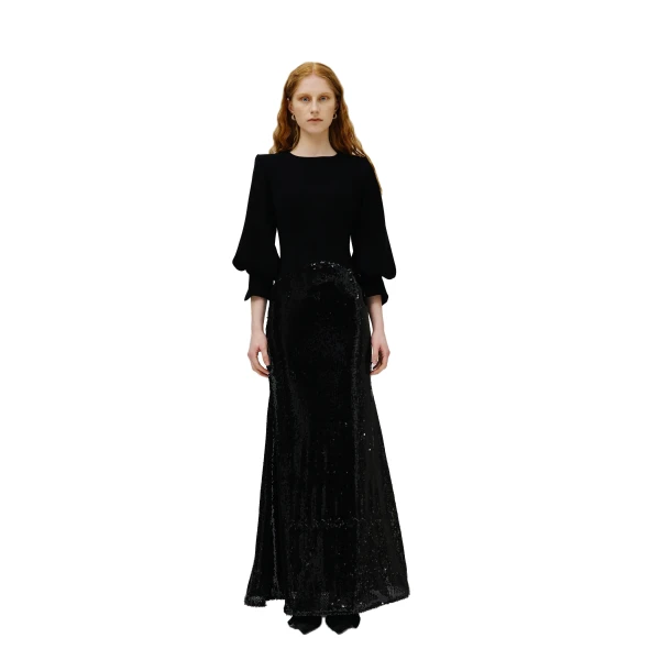 Avaro Figlio Midnight Black Cady & Sequin Gown