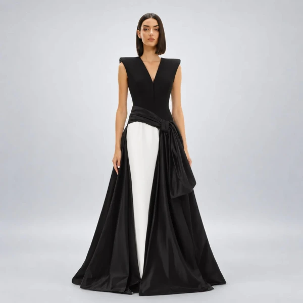 Avaro Figlio Midnight Bow Black & White Mikado Gown, view 2