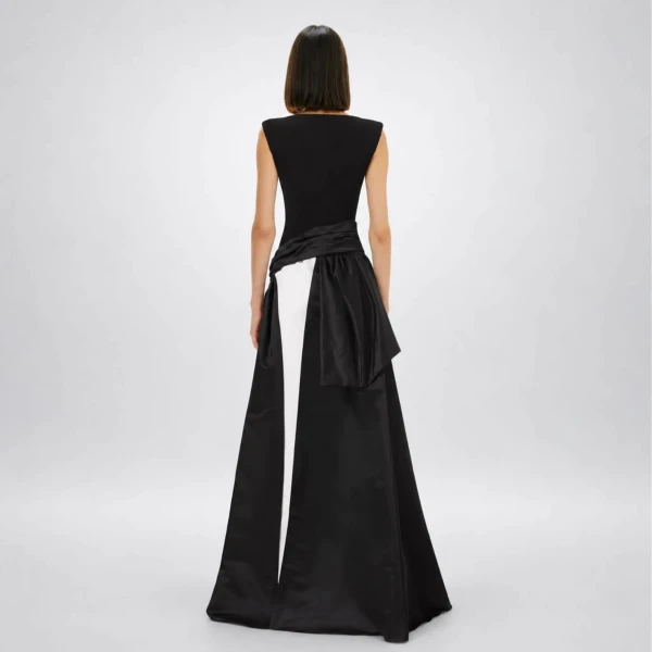Avaro Figlio Midnight Bow Black & White Mikado Gown, view 4