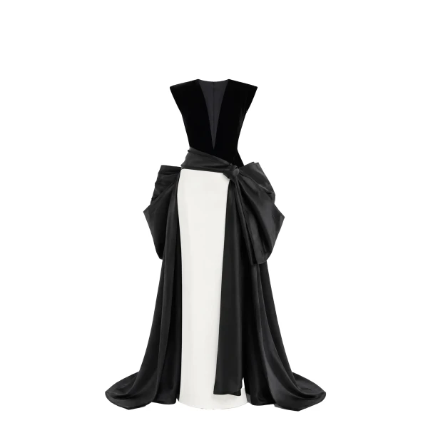 Midnight Bow Black & White Mikado Gown