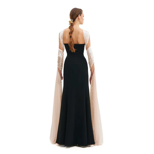 Avaro Figlio Midnight Maxi Dress With Contrast Scarf Detail, view 3