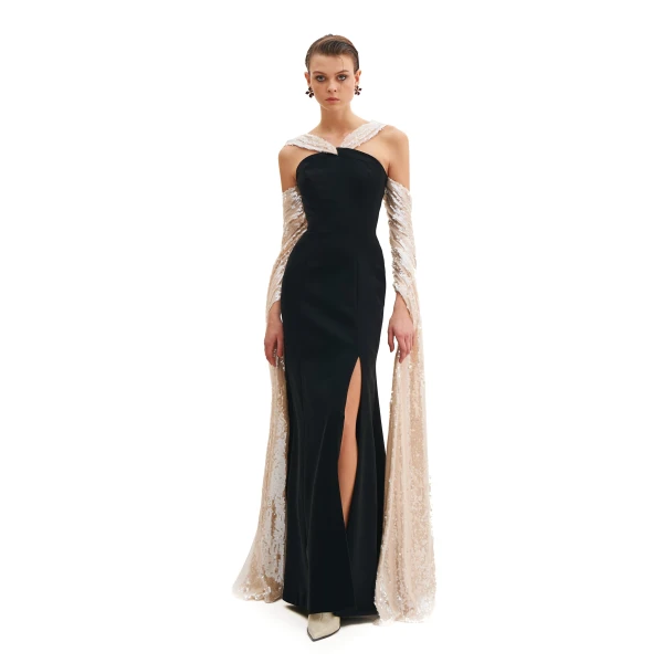 Midnight Maxi Dress With Contrast Scarf Detail