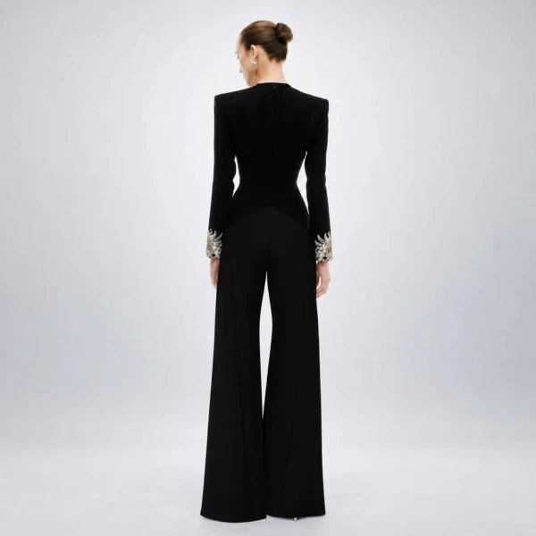 Avaro Figlio Nocturne Black Cady Embroidered Jumpsuit, view 4