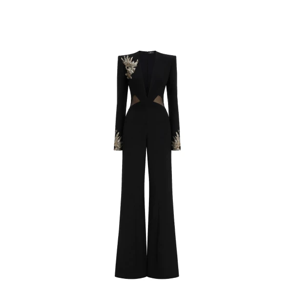 Nocturne Black Cady Embroidered Jumpsuit