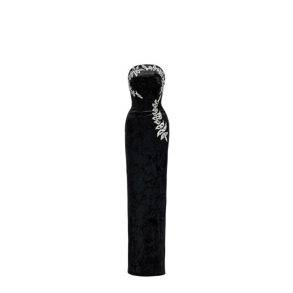 Noir Botanique Strapless Velvet Dress