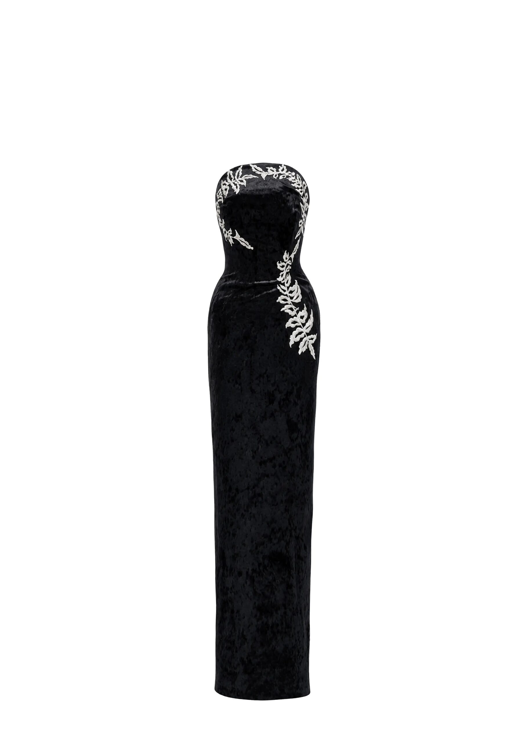 Avaro Figlio Noir Botanique Strapless Velvet Dress in Black