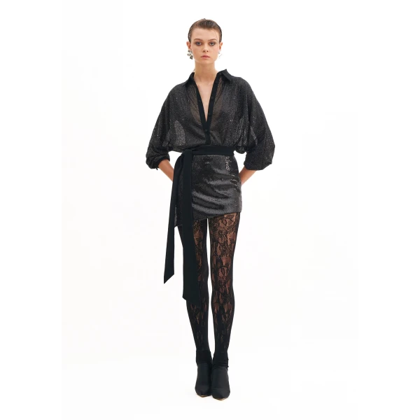 Avaro Figlio Noir Crystal Long Sleeves Shirt, view 5