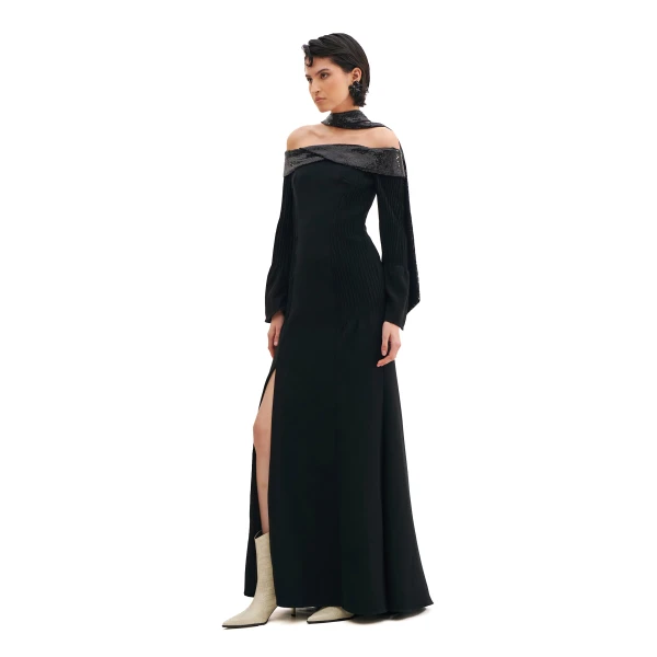 Avaro Figlio Off-Shoulder Maxi Dress With Sequins And Long Sleeves, view 2