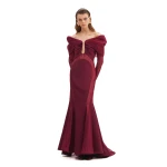 Avaro Figlio Off-Shoulder Mermaid Dress With Lace Inserts And Long Sleeves