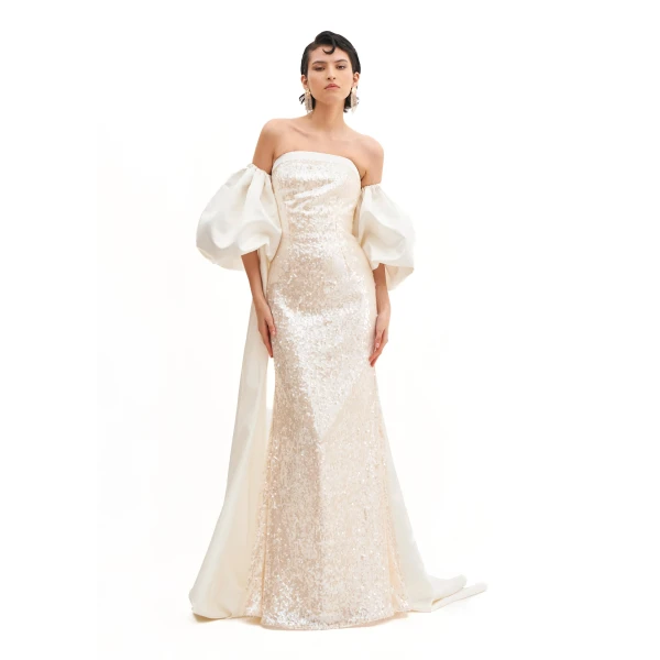 Silhouette Dress With Cascade Sleeves