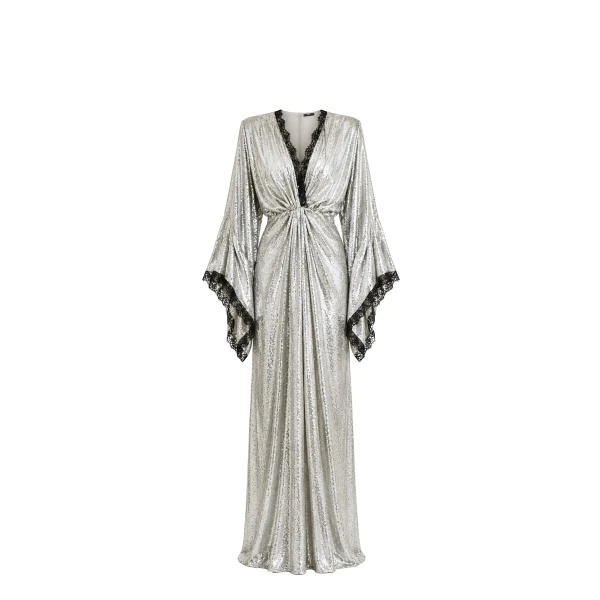 Avaro Figlio Starlight Deep-V Sequin Draped Gown
