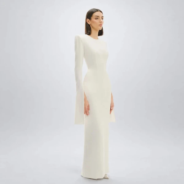 Avaro Figlio Structured White Cady Maxi Dress, view 3
