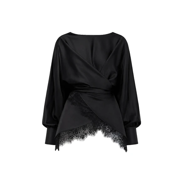Avaro Figlio Tres Chic Wrap-Front Cady & Lace Blouse