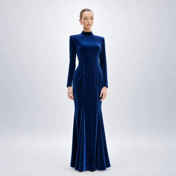 Avaro Figlio Velvet Opulence Midnight Blue Mermaid Maxi Dress, view 2
