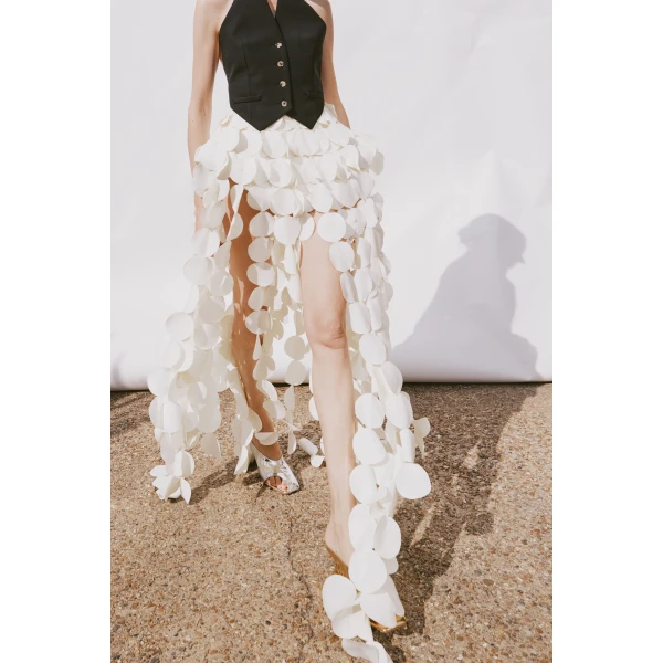 A.W.A.K.E. MODE Basque Multicircle Skirt Ivory, view 3