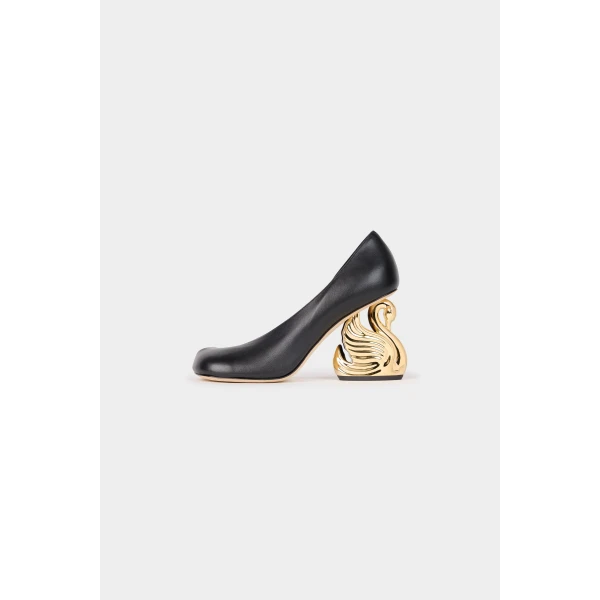 Christine Cousin Shoes With Swan Heel Black Silver Gold