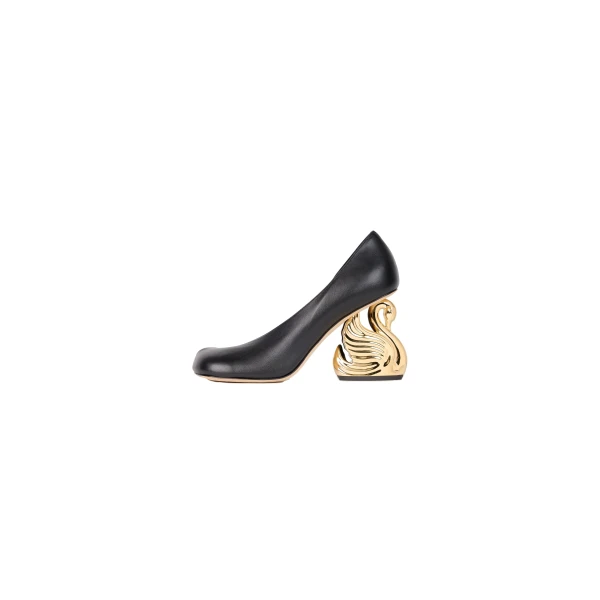Christine Cousin Shoes With Swan Heel Black Silver Gold